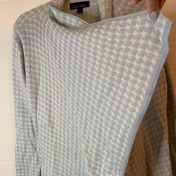 Francesca’s Blue Rain Light Blue White Square Pattern Open Front Cardigan - Picture 6 of 10